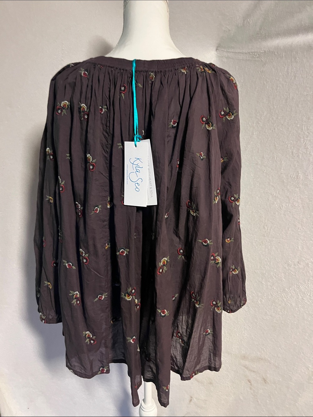 Embroidered Boho Peasant Tunic Top - Deep Plum - Picture 5 of 7